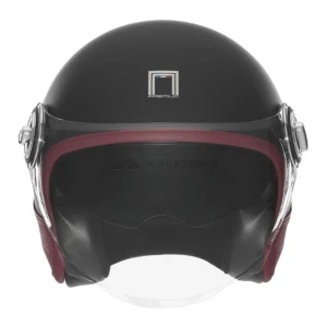 NOX PREMIUM KASK OTWARTY JET HERITAGE LEATHER czarno-czerwony mat